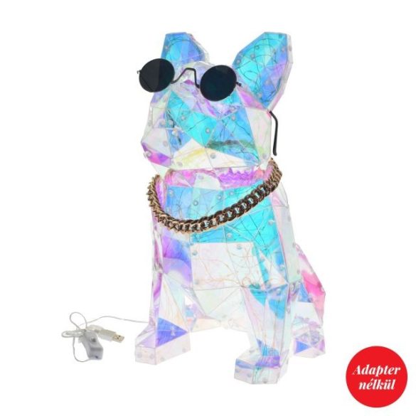 Decorand Bulldog szemüveggel, lánccal, LED-es 39 cm